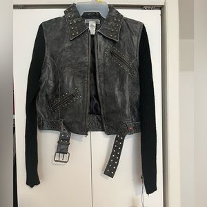 NWT Girl’s Leather Jacket with gold embellishments and belt - Size L